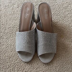 Charles David Silver Embellished Mules